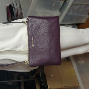 NWT Michael Kors JET SET TRAVEL Double Gusset Crossbody Pebble leather Damson